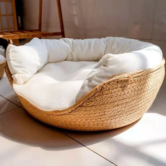 Cozy Nest Cat Dog Bed Bamboo Weave Sleeping Bag