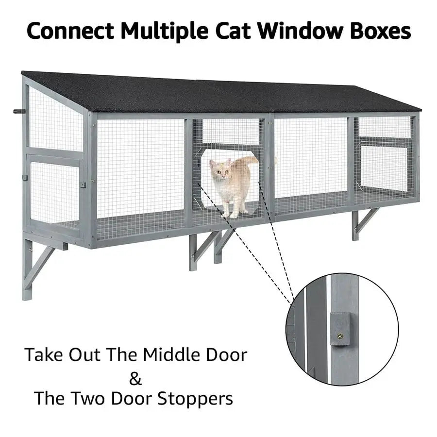 Indoor Cat Catio Window Box Enclosure Expandable Wooden Perch House