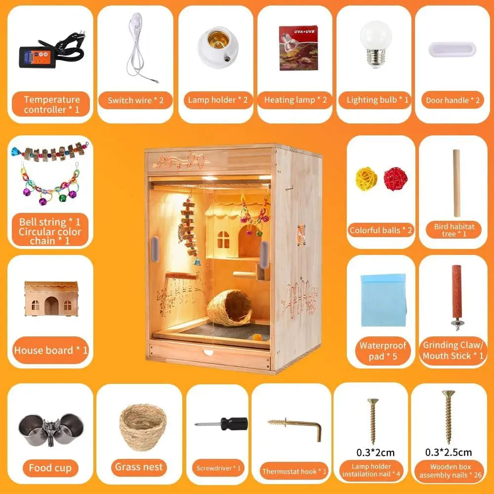Wooden Bird Cage With Heater And Thermostat For Small Birds