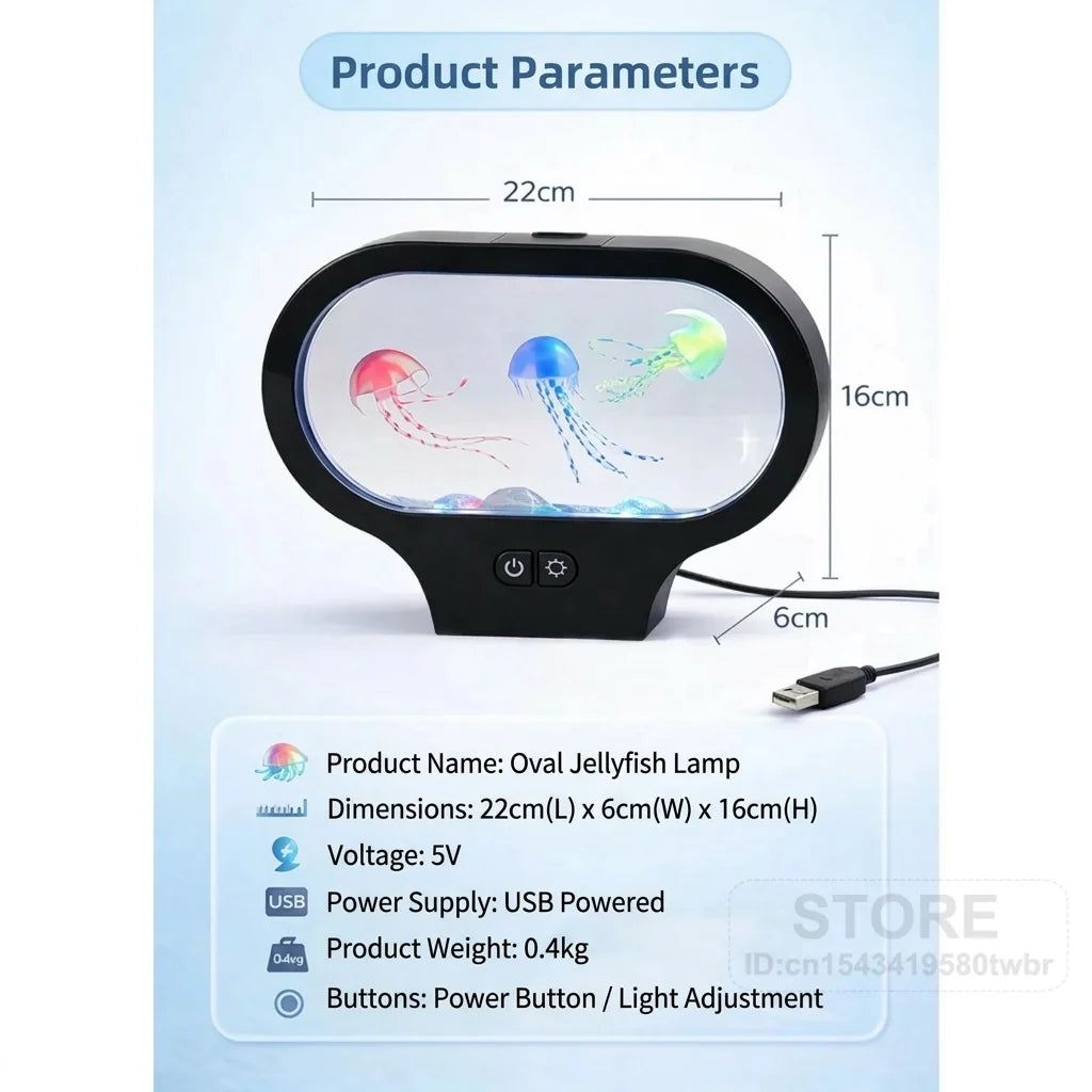 USB Jellyfish Lamp 3D Oval Color Changing LED Night Light Decor