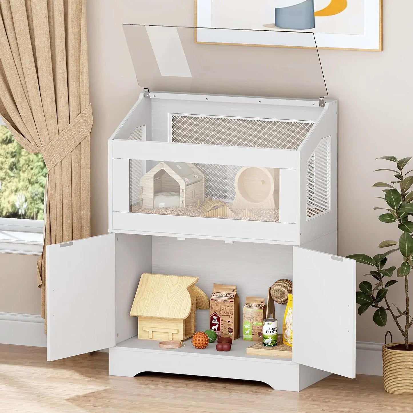 Small Animal Cage With Storage Cabinet And Ventilated Habitat