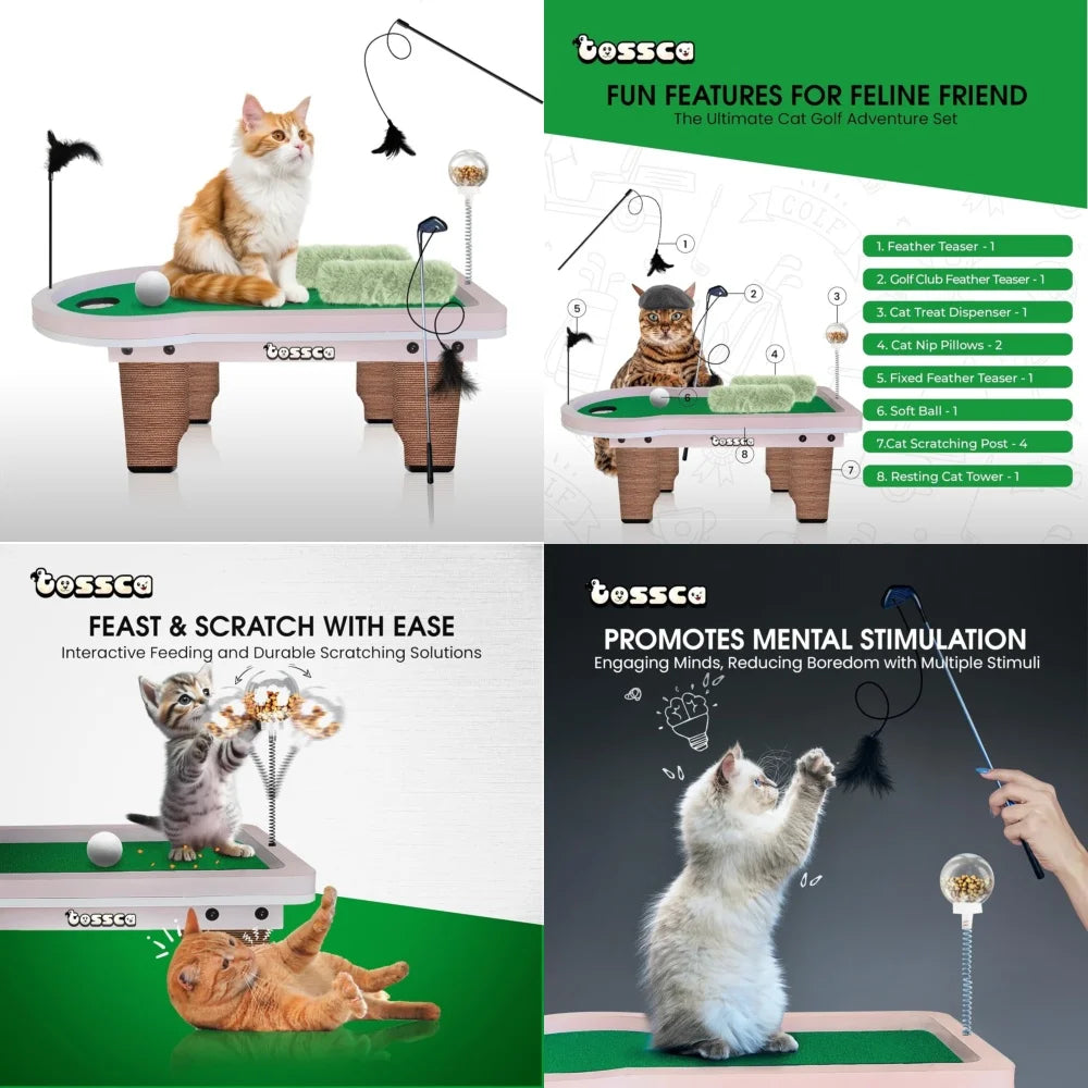 Eight In One Cat Golf Table Set Scratcher Feeder Toys