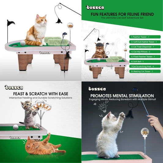 Eight In One Cat Golf Table Set Scratcher Feeder Toys