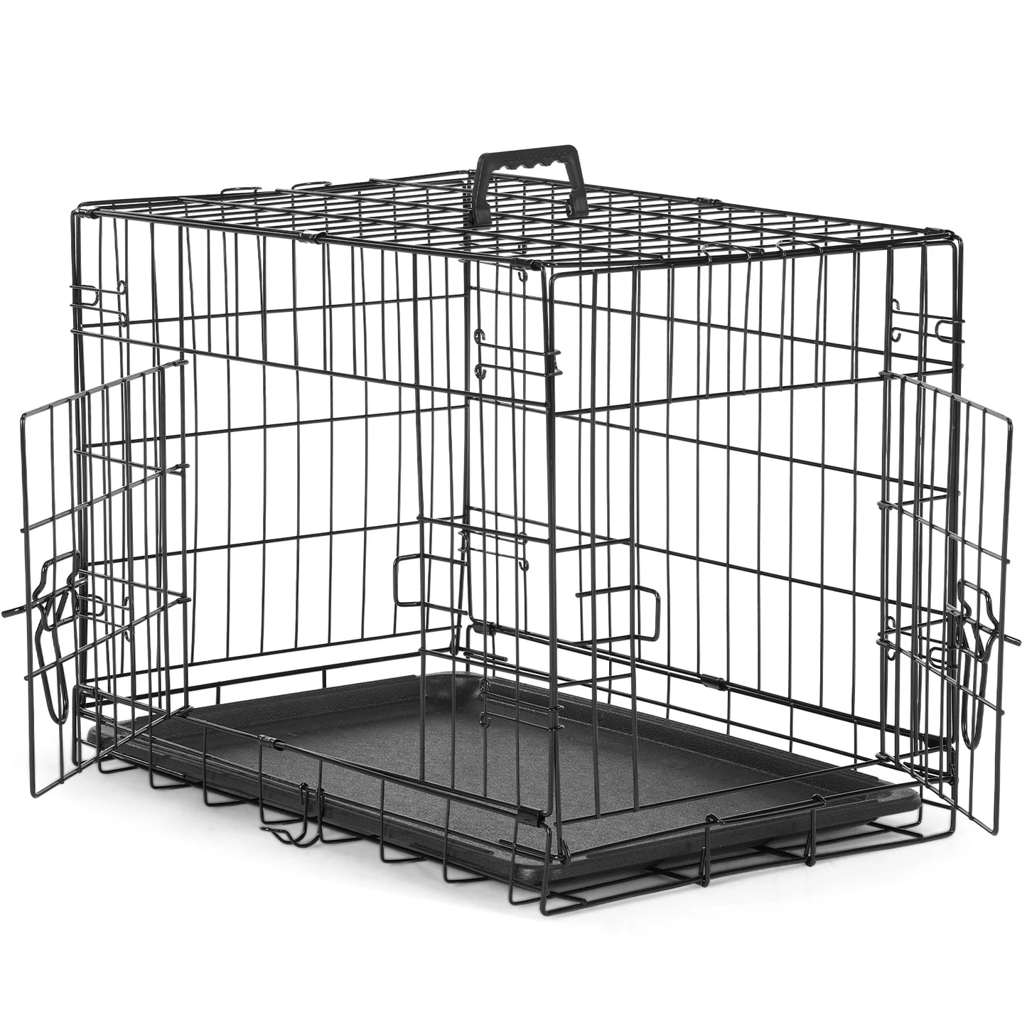 JHK Double Door Folding Metal Dog Cage With Leak Proof Pan