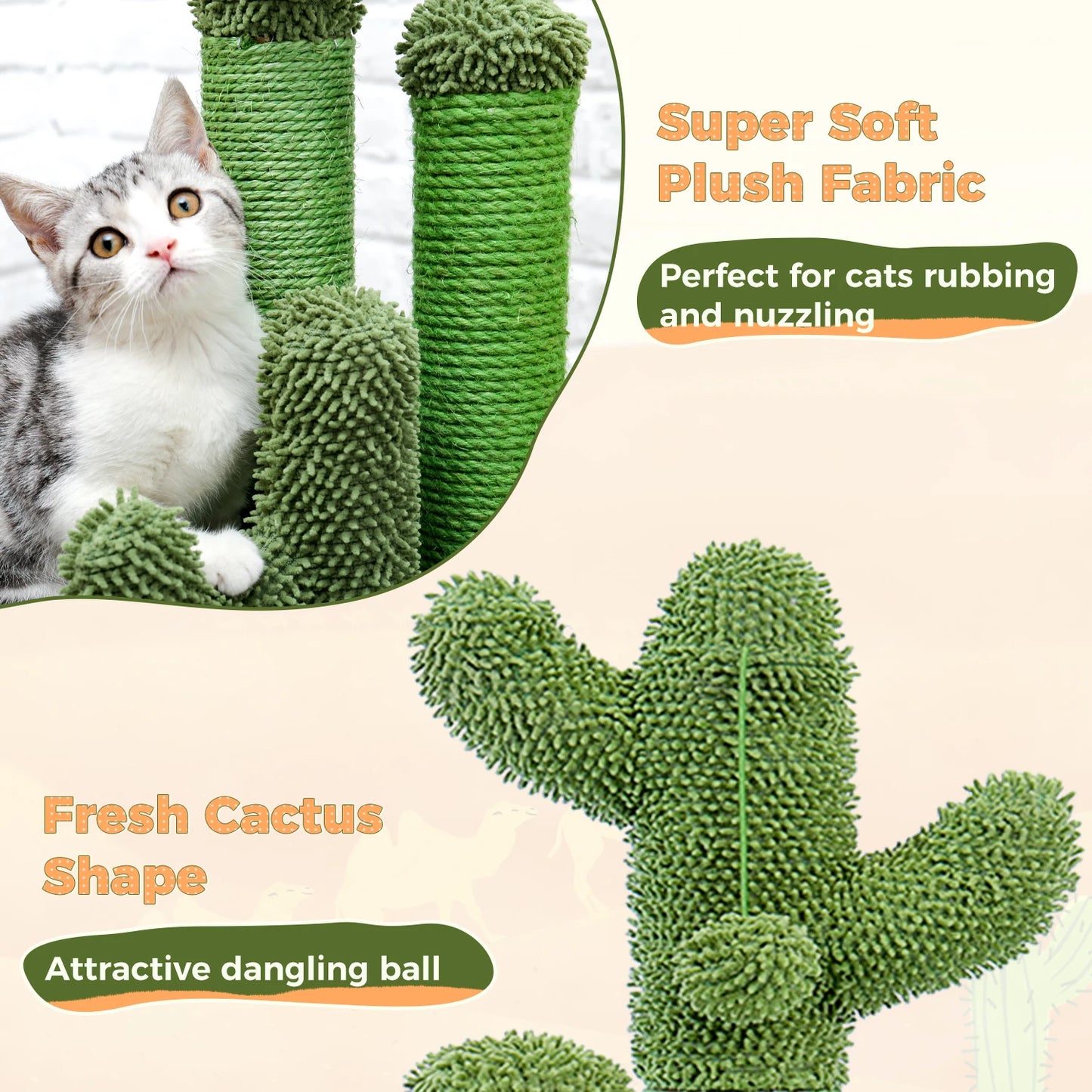Cactus Cat Scratcher Post With 3 Scratching Poles