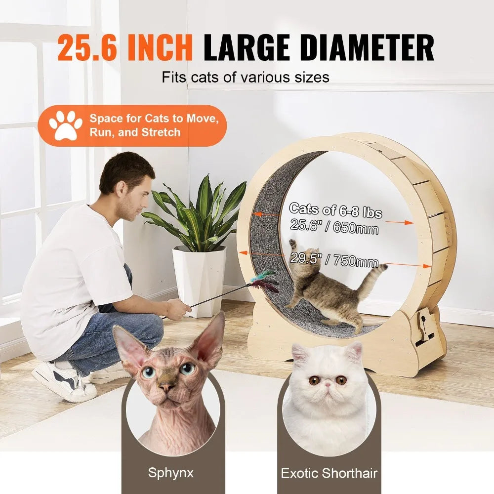 Silent Rolling Cat Exercise Wheel With Detachable Scratching Toy