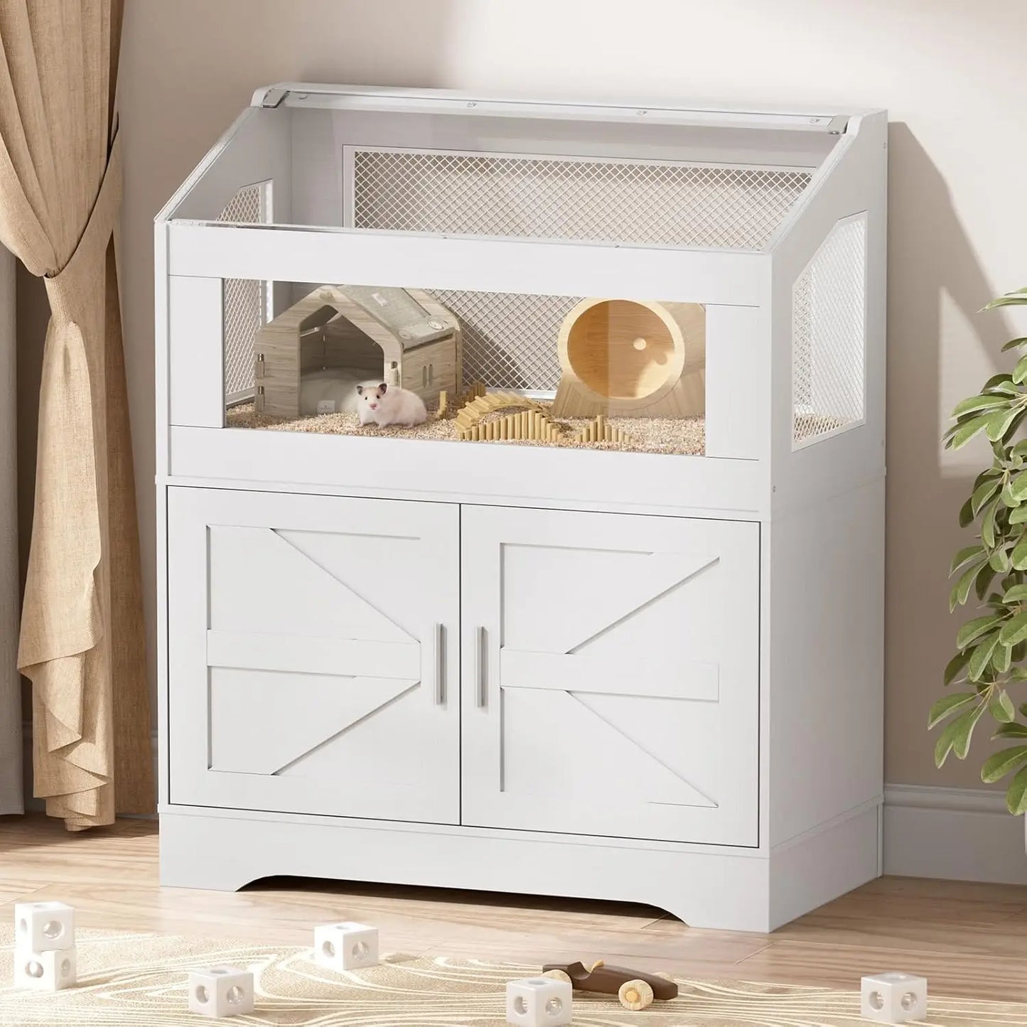 Small Animal Cage With Storage Cabinet And Ventilated Habitat
