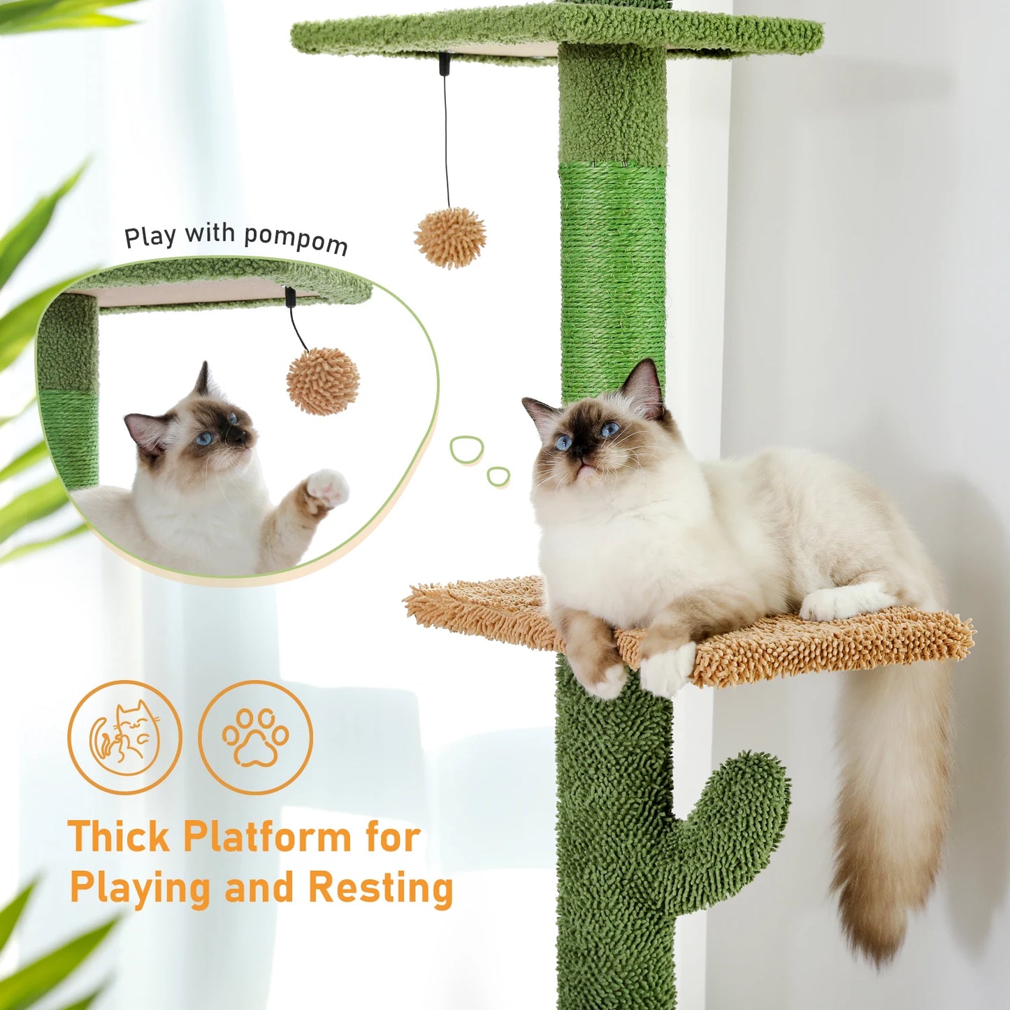 PAWZ Road PremiumQualityMultiFunctional Cat Tree 5-Tier Floor-to-Ceiling Tower Indoor