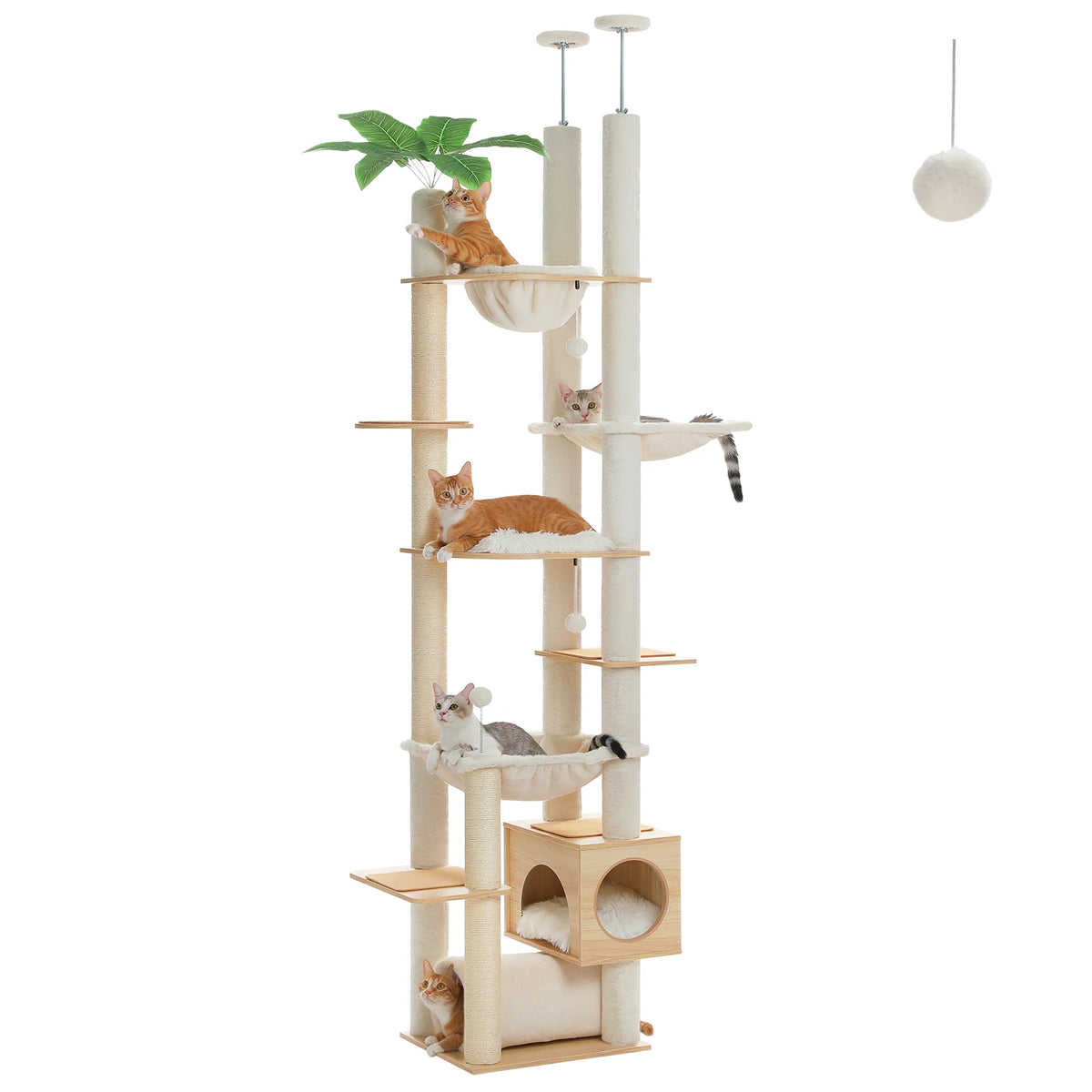 PAWZ Road Adjustable Height Wooden Cat Tower With Hammock