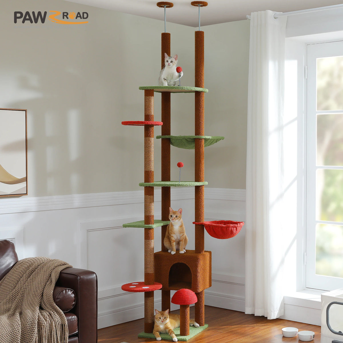 PAWZ Road Adjustable Height Wooden Cat Tower With Hammock