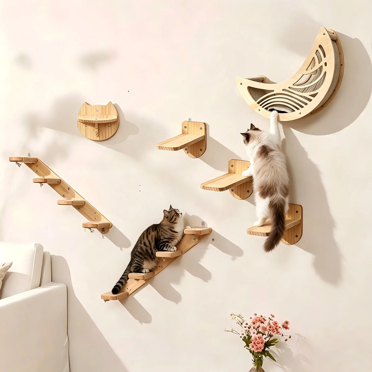 CWV Wall Mounted Cat Shelves And Moon Hammock Perches