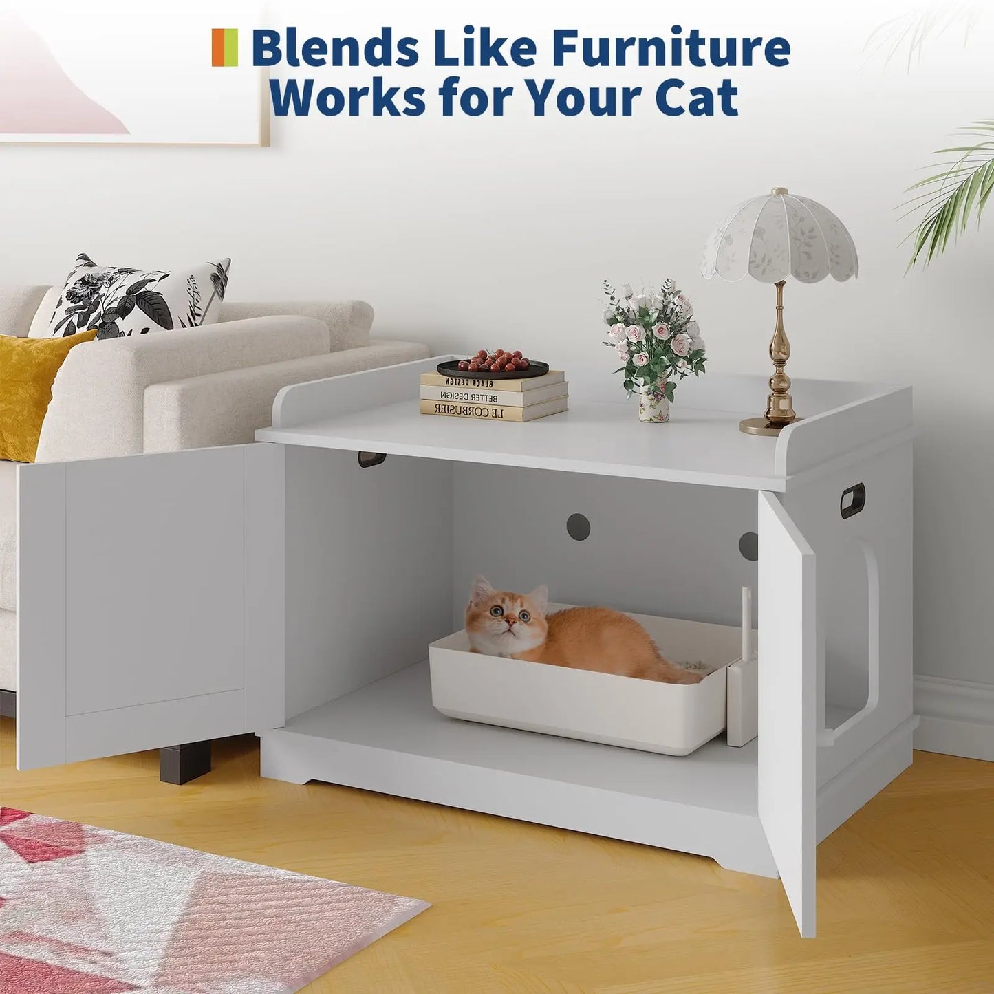 Ventilated Wooden Cat Litter Box Enclosure With Barn Door