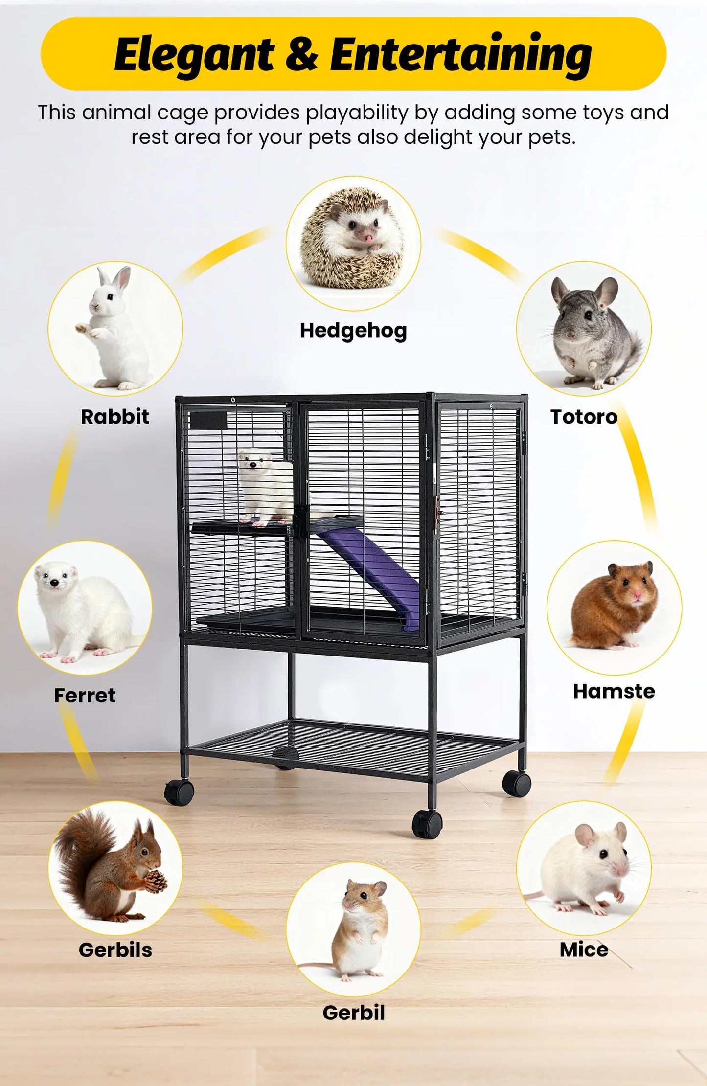Multi-Level Metal Small Animal Cage With Ramp Removable Tray