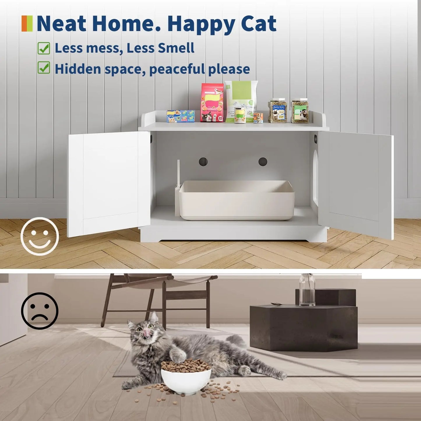 Ventilated Wooden Cat Litter Box Enclosure With Barn Door