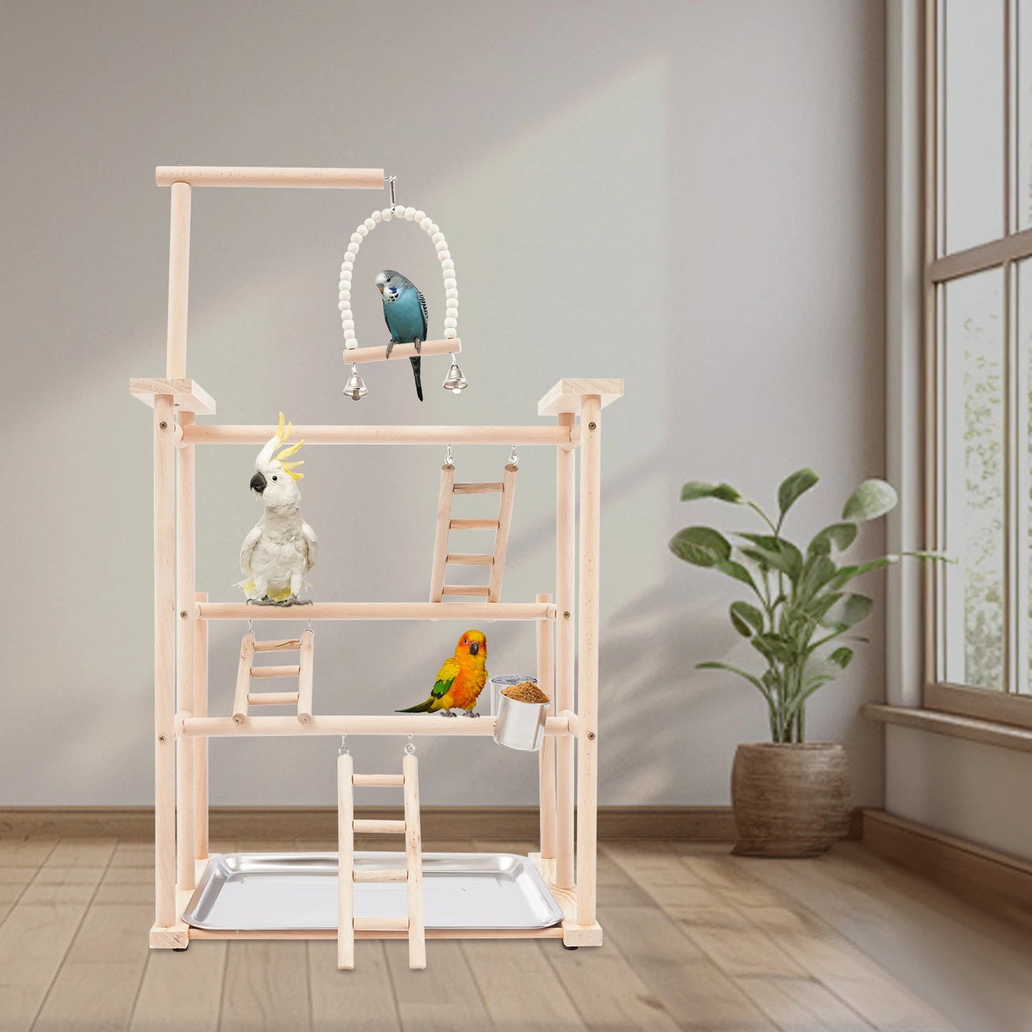 Parrot Rack Playing Stand For Small Birds Beech Wood