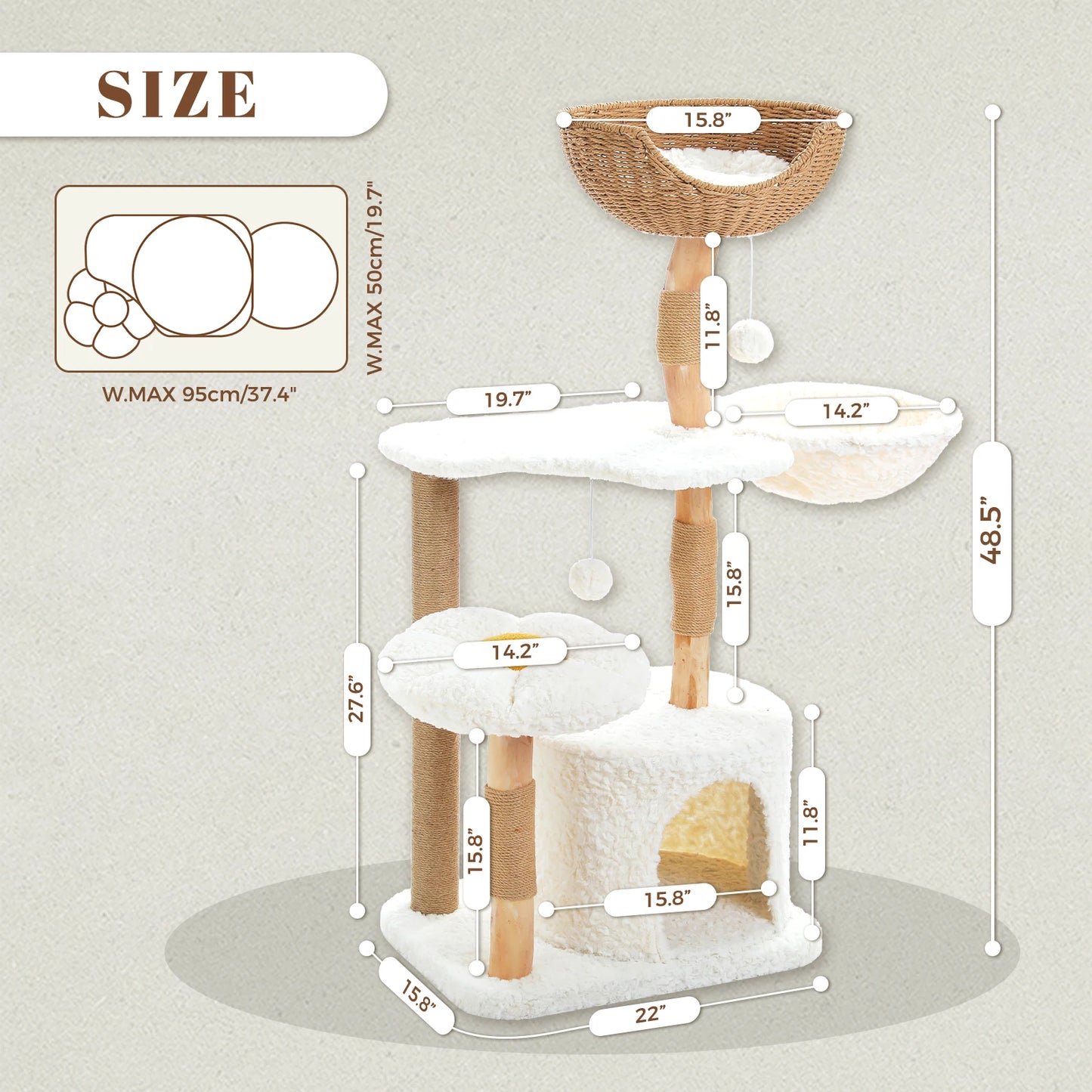 Solid Wood Cat Tree Modern Cat Tower With Condo
