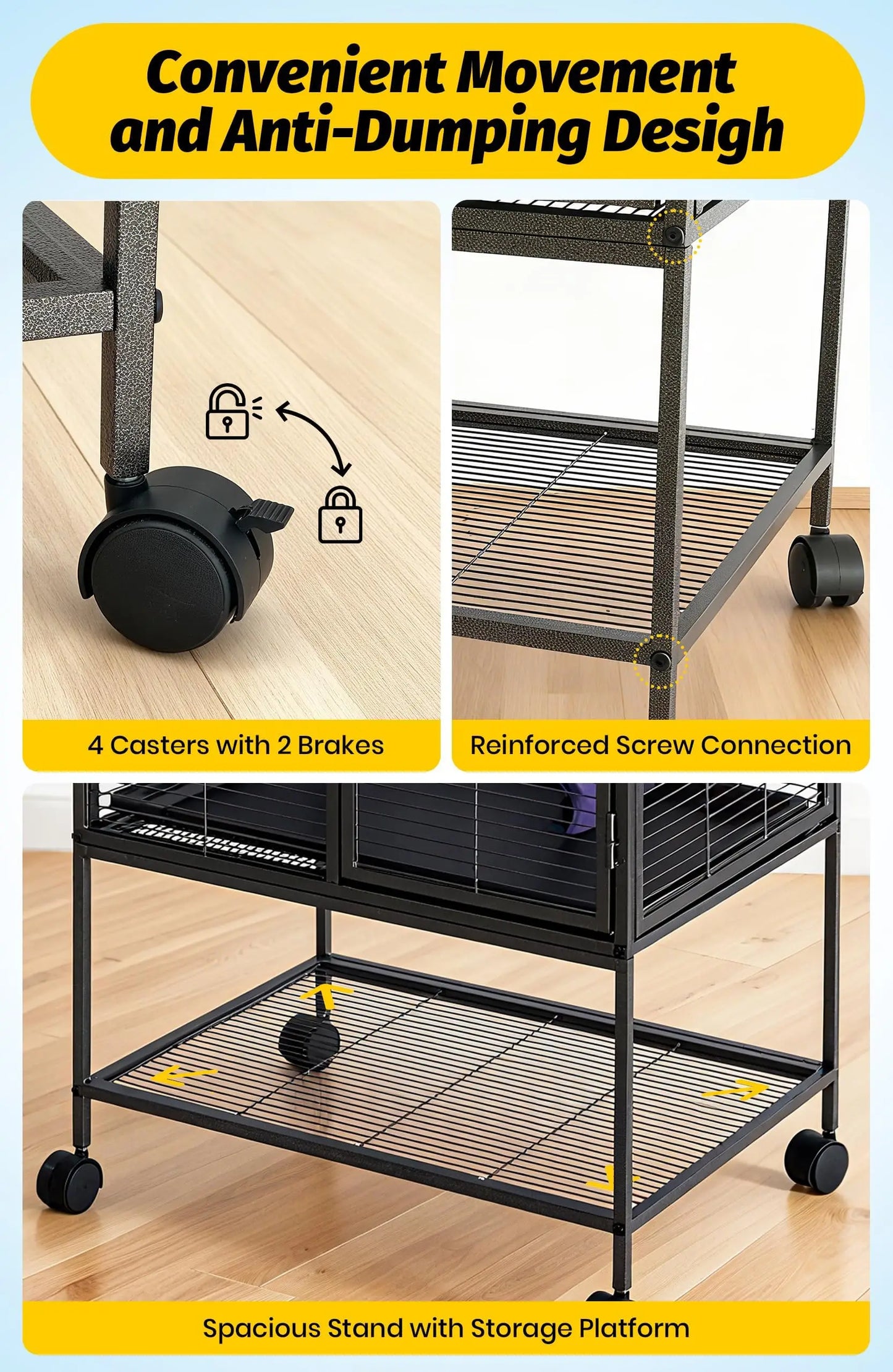 Multi-Level Metal Small Animal Cage With Ramp Removable Tray
