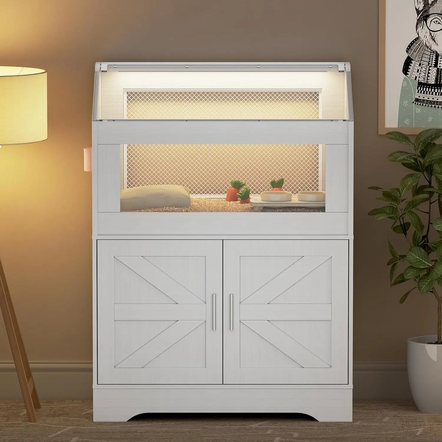 Small Animal Cage With Storage Cabinet And Ventilated Habitat