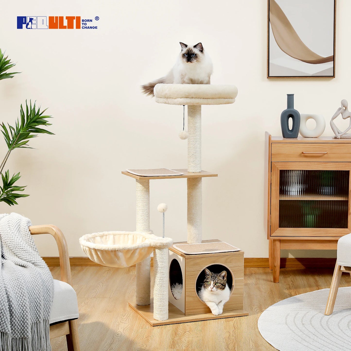 Modern Cat Tree Indoor Multi Level Wood Tower