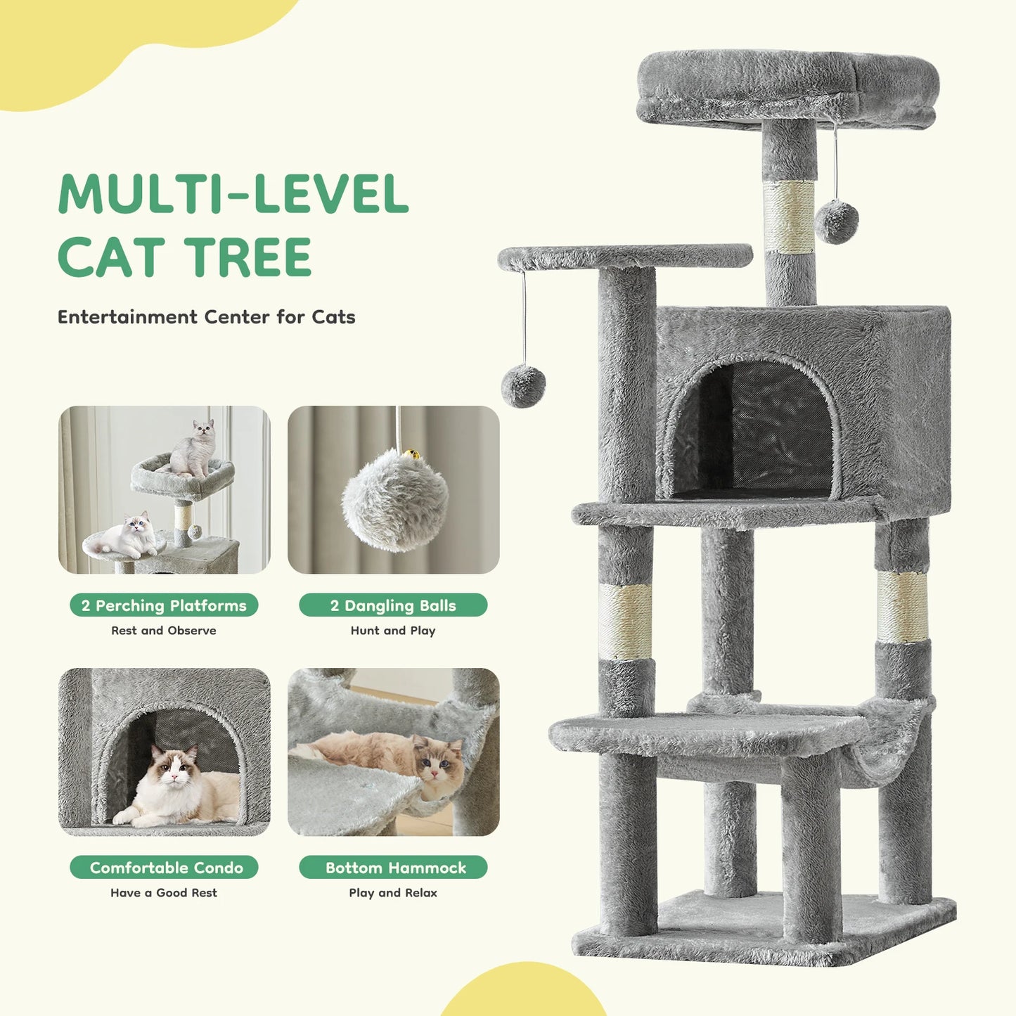 Four Level Cat Tree For Indoor Multi Cat Play And Scratching Sisal Posts