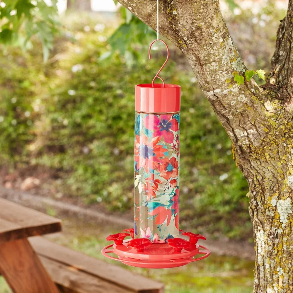 Fresh Floral Glass Hummingbird Feeder With Ant Moat