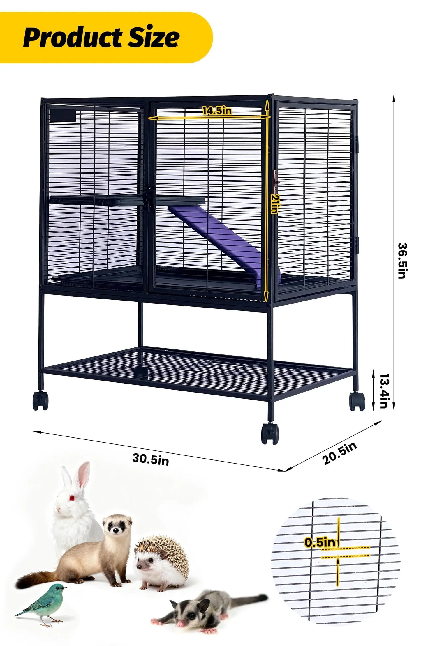 Multi-Level Metal Small Animal Cage With Ramp Removable Tray