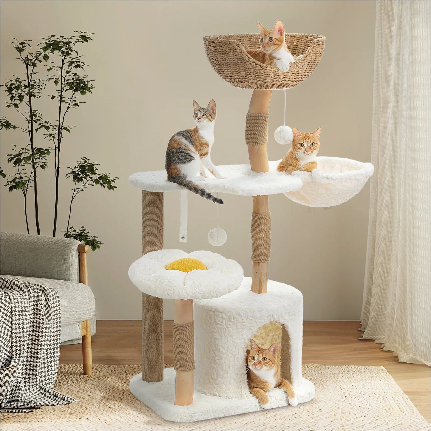 Solid Wood Cat Tree Modern Cat Tower With Condo