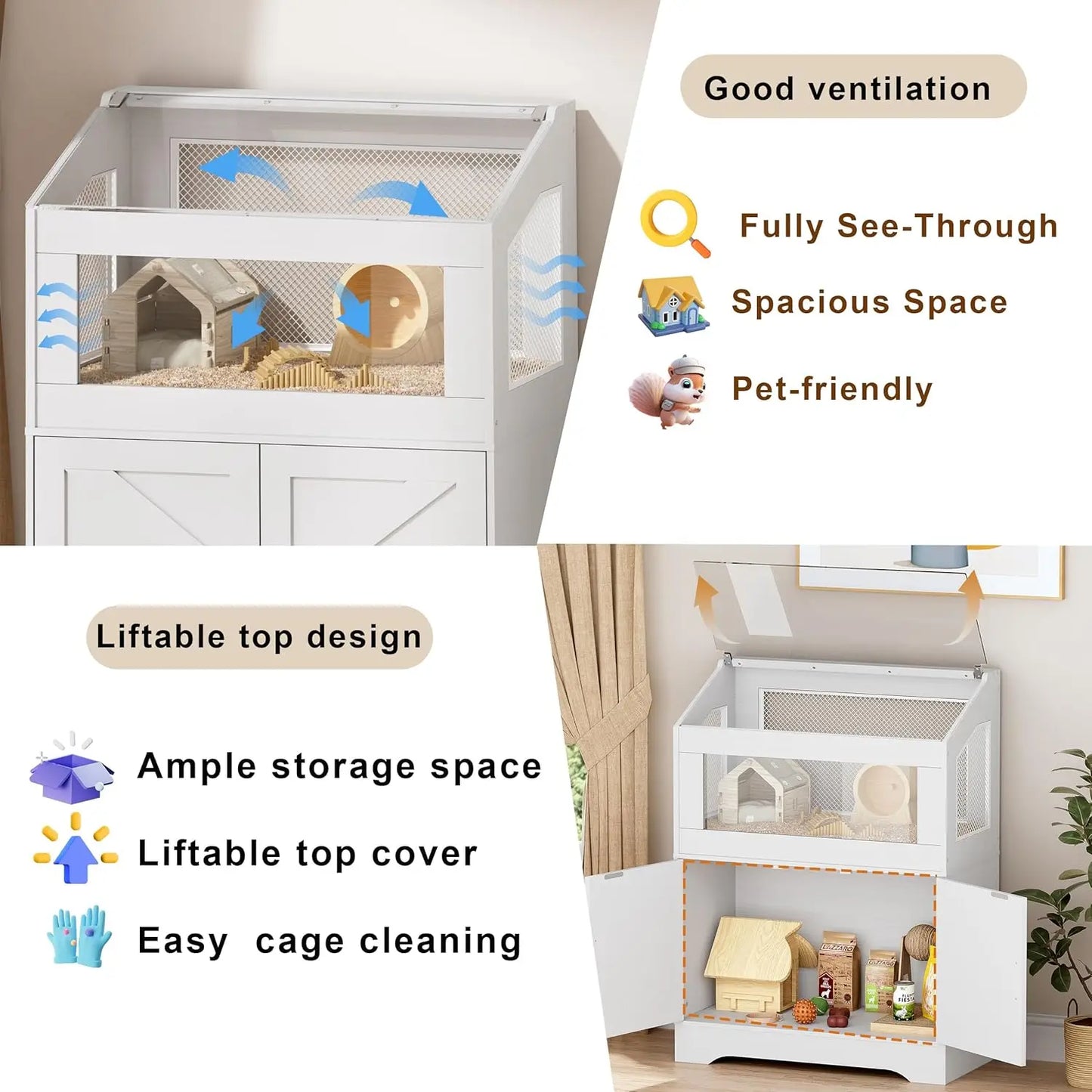 Small Animal Cage With Storage Cabinet And Ventilated Habitat