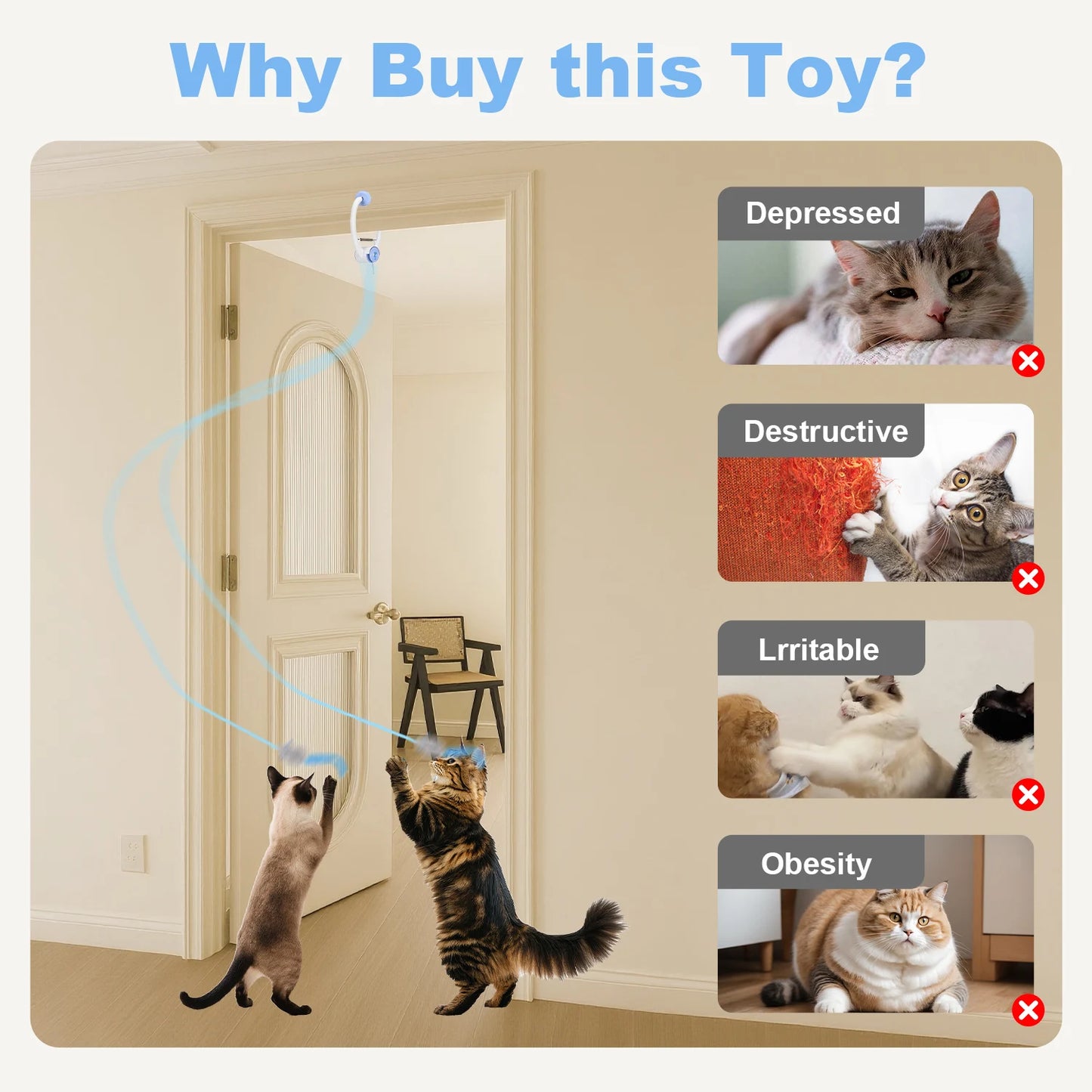 Electric Door Hanging Cat Toy Interactive USB Rechargeable