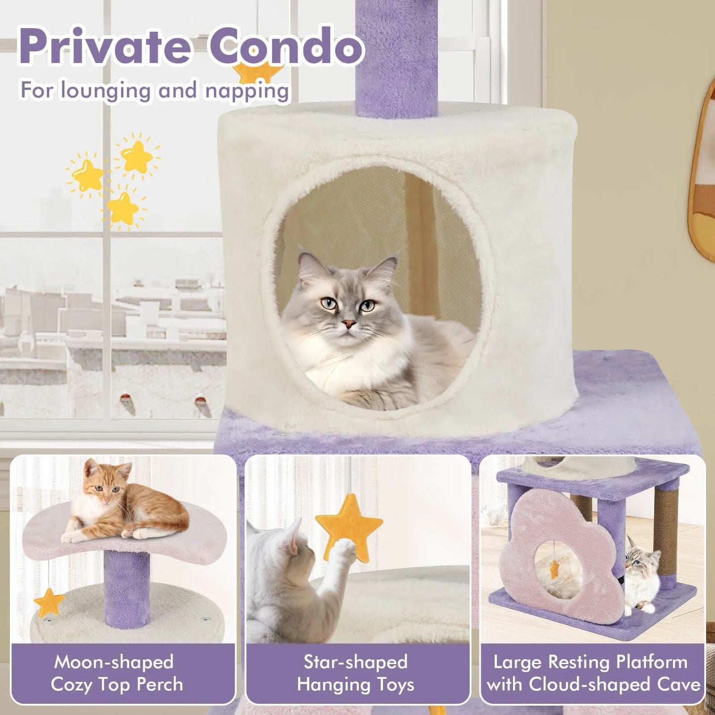 Cat Tree With Condo Scratching Post And Hanging Toys