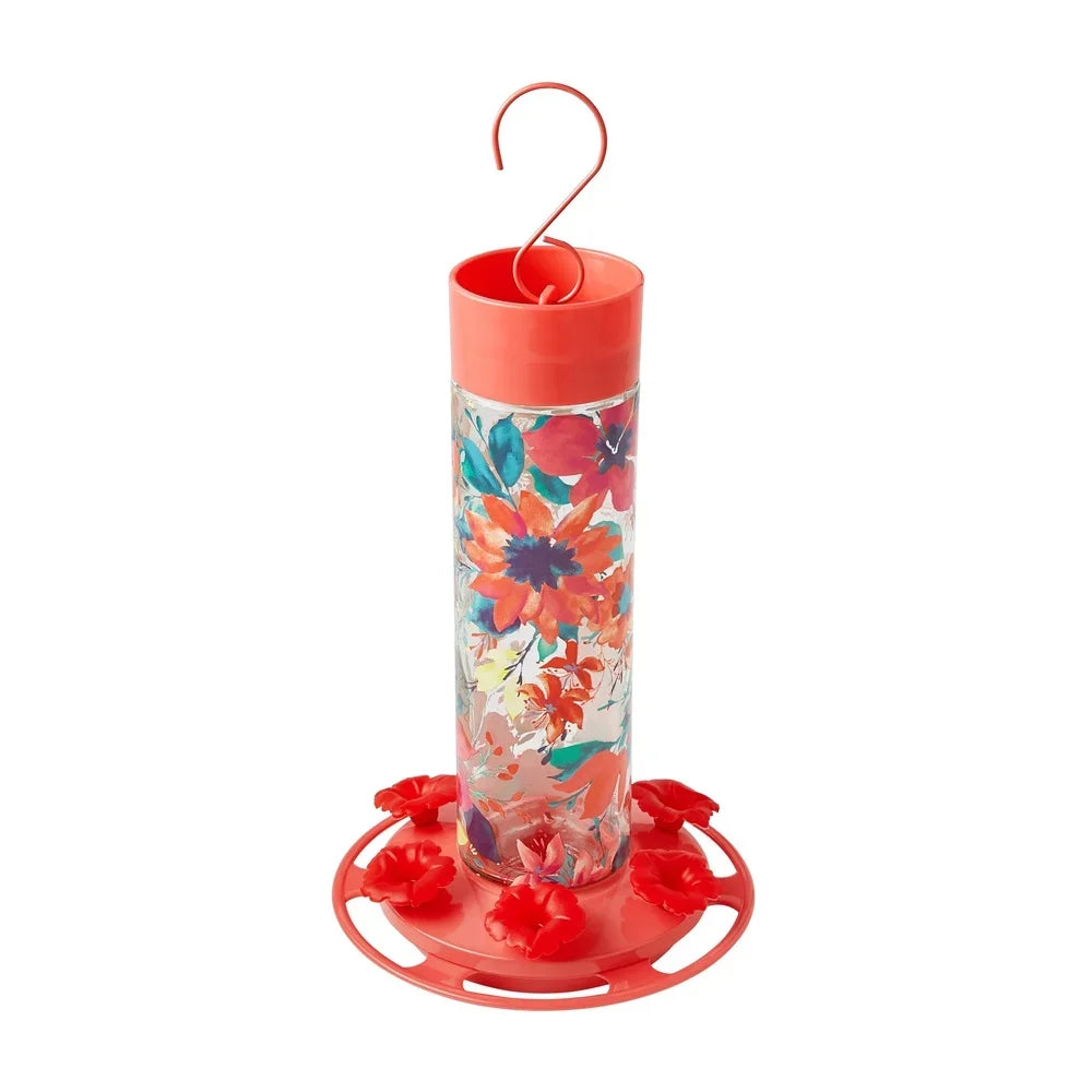 Fresh Floral Glass Hummingbird Feeder With Ant Moat