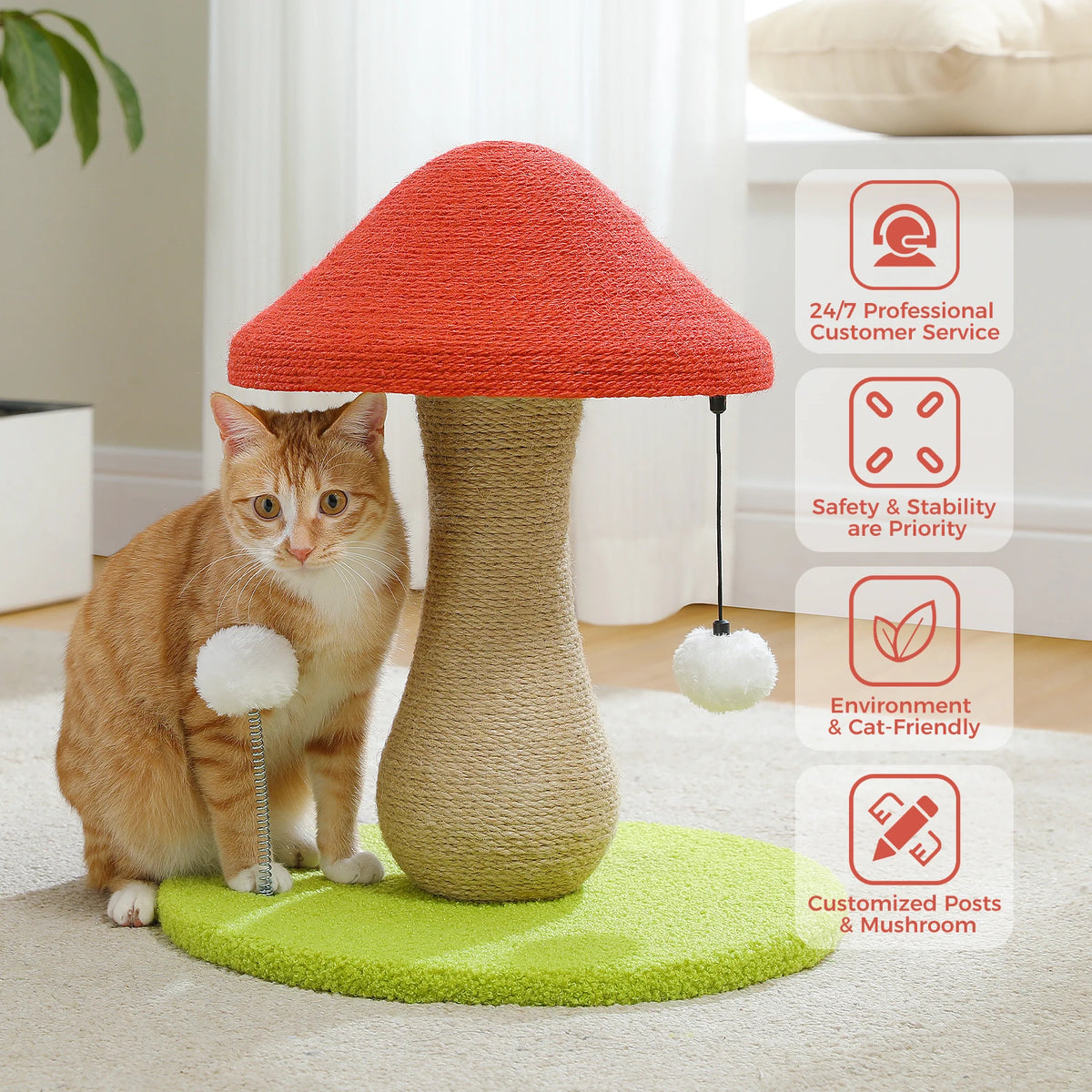 PAWZ Road Mushroom Cat Scratcher With Sisal And Pompom Toy