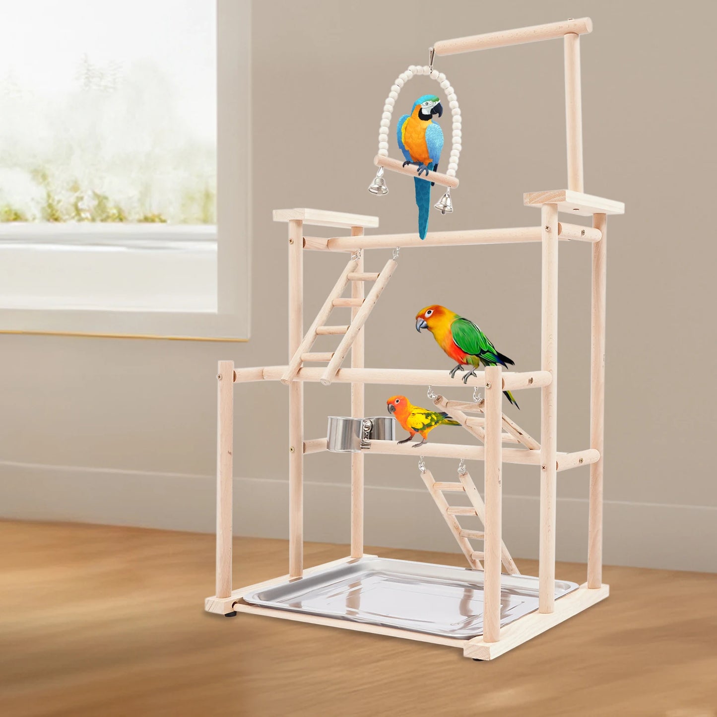 Parrot Rack Playing Stand For Small Birds Beech Wood