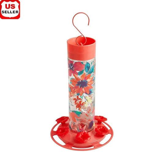 Fresh Floral Glass Hummingbird Feeder With Ant Moat