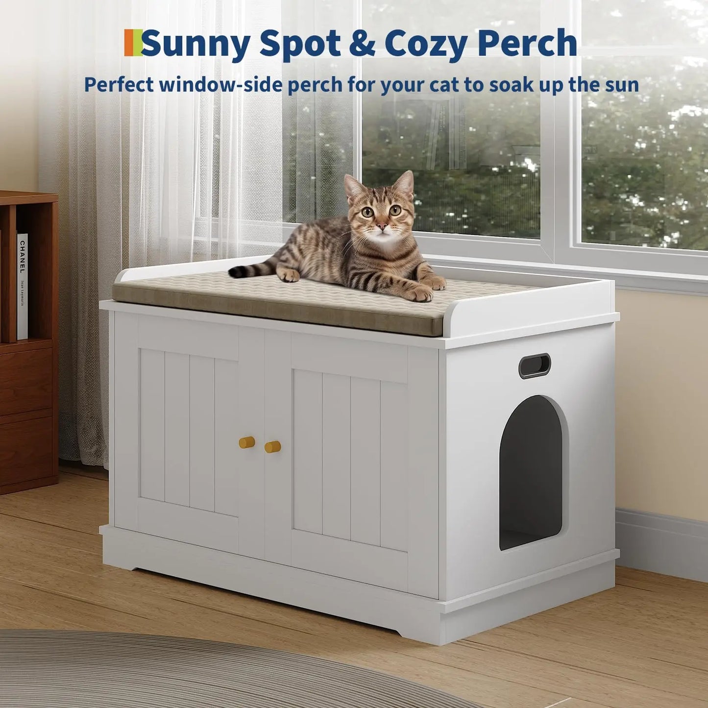 Ventilated Wooden Cat Litter Box Enclosure With Barn Door