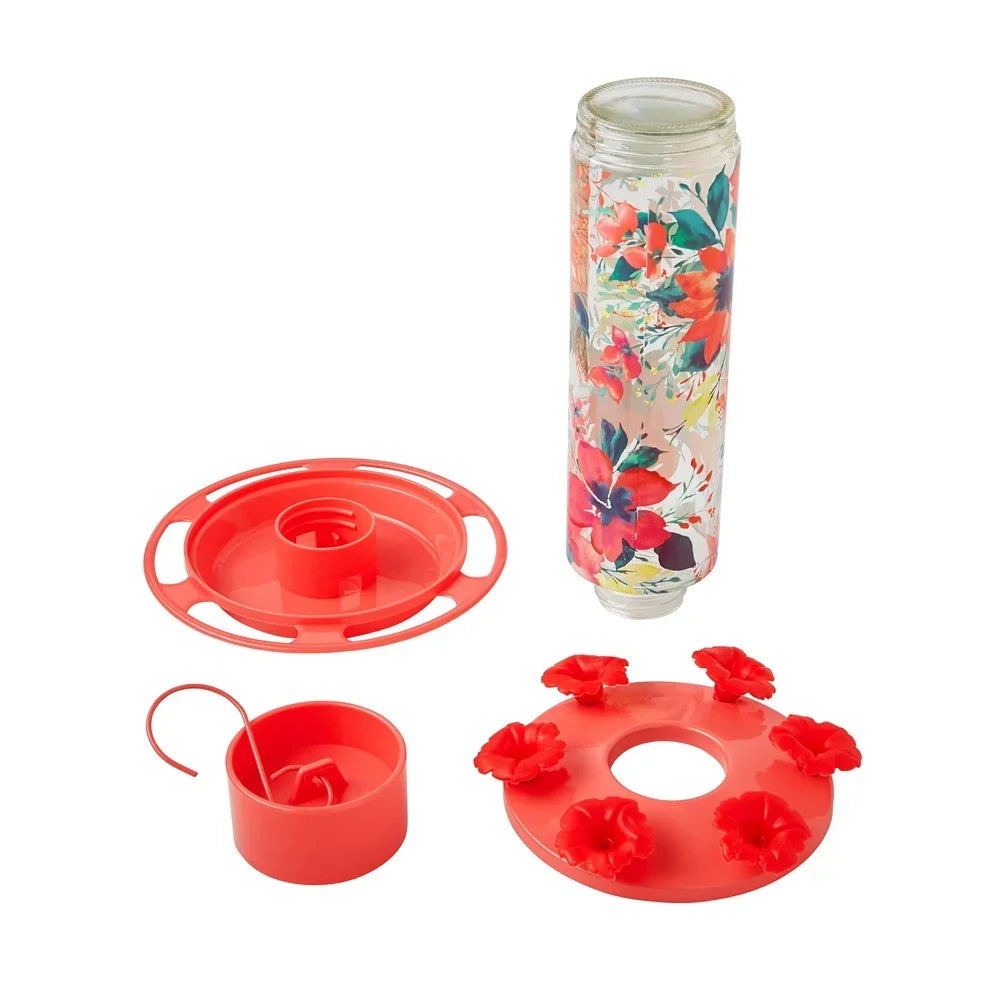 Fresh Floral Glass Hummingbird Feeder With Ant Moat