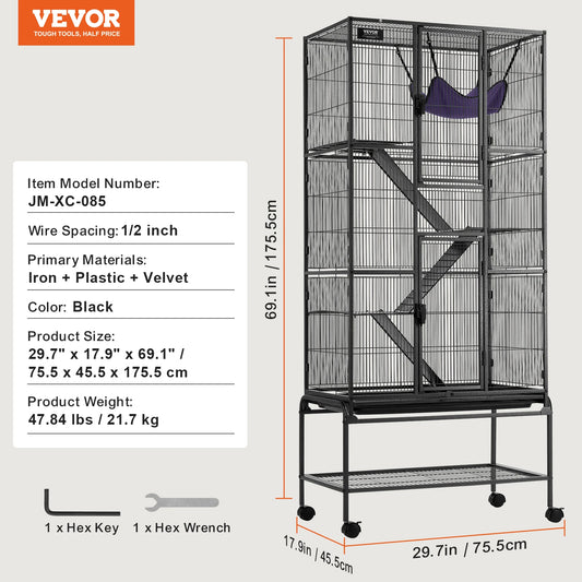 VEVOR 4-Tier Ferret Cage Metal Critter Cage For Small Animals