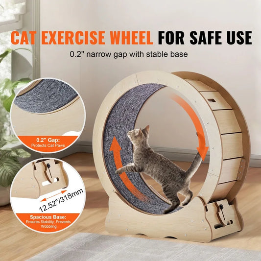 Silent Rolling Cat Exercise Wheel With Detachable Scratching Toy