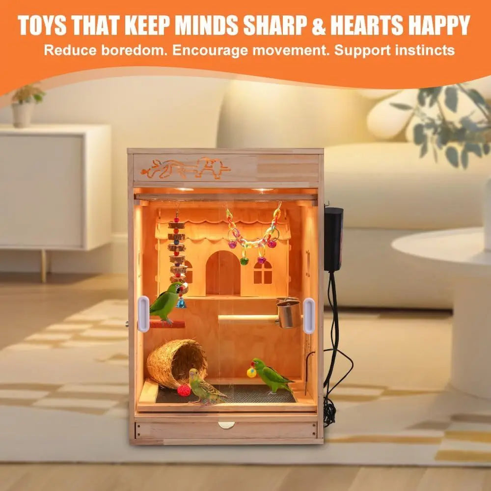 Wooden Bird Cage With Heater And Thermostat For Small Birds