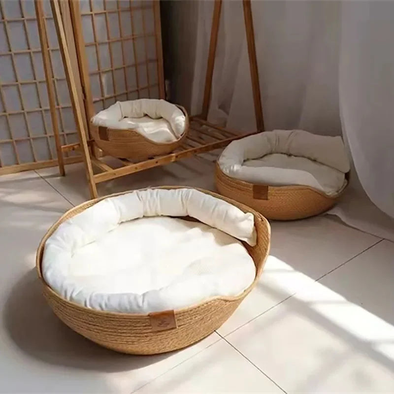 Cozy Nest Cat Dog Bed Bamboo Weave Sleeping Bag