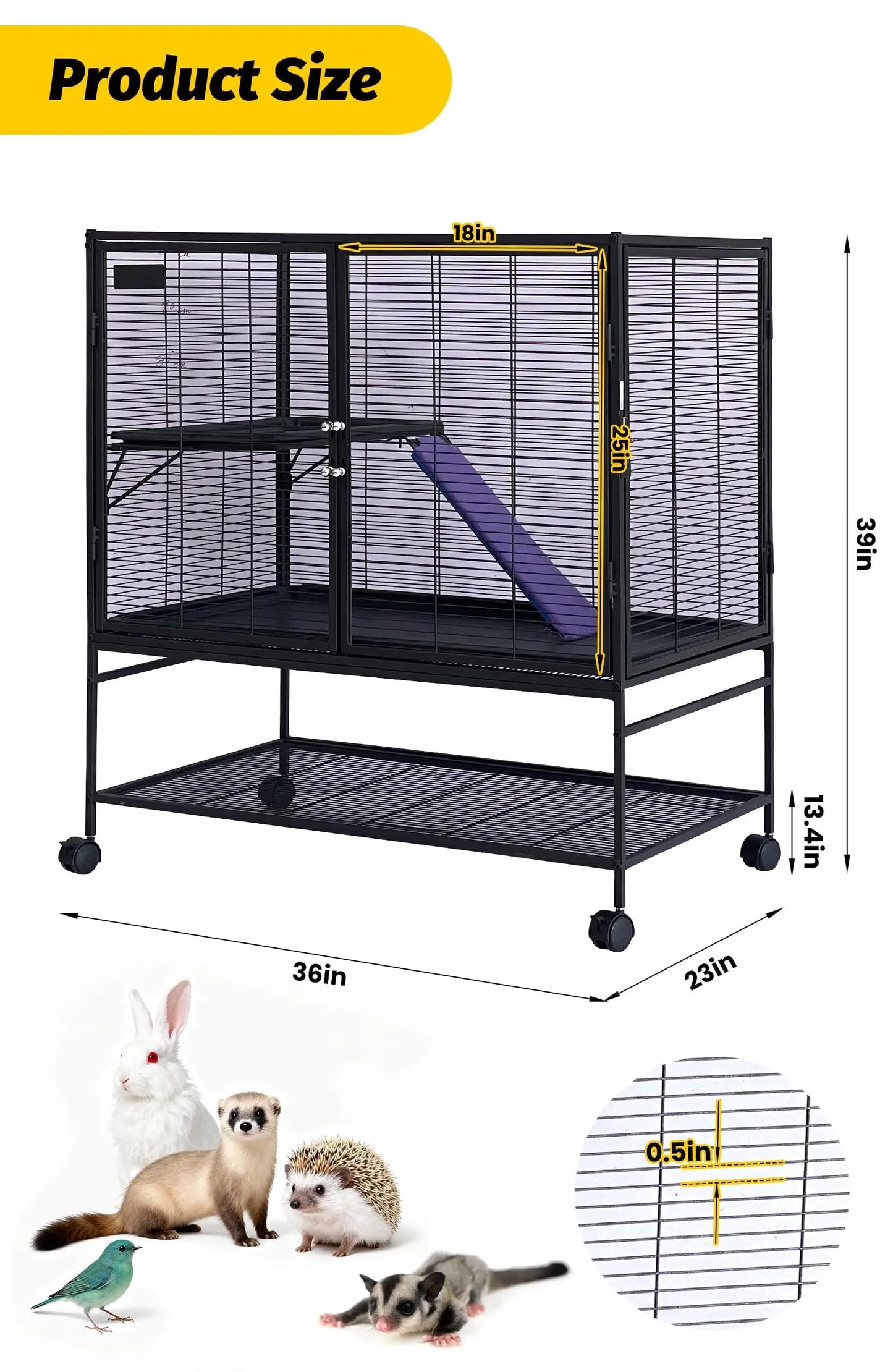 Multi-Level Metal Small Animal Cage With Ramp Removable Tray