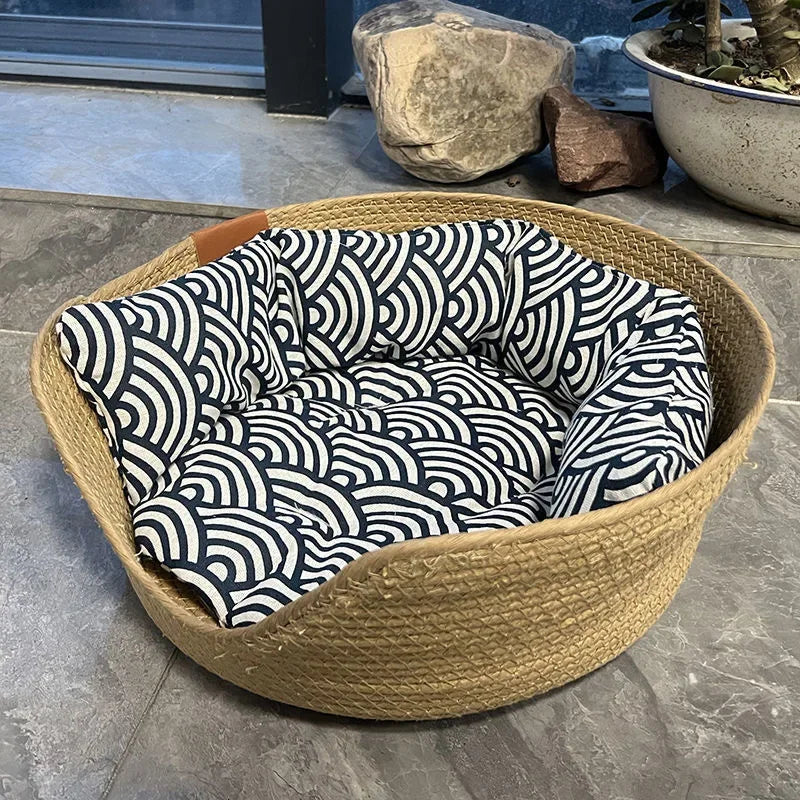 Cozy Nest Cat Dog Bed Bamboo Weave Sleeping Bag