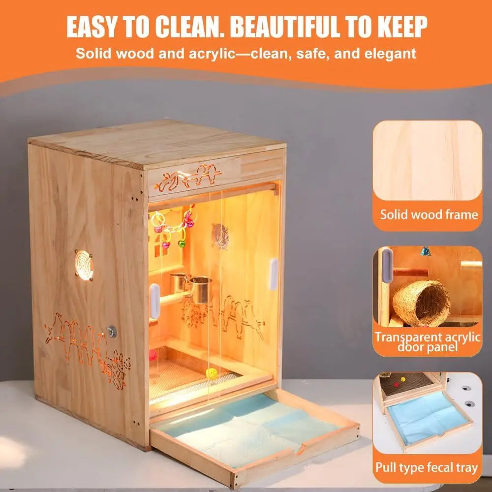 Wooden Bird Cage With Heater And Thermostat For Small Birds