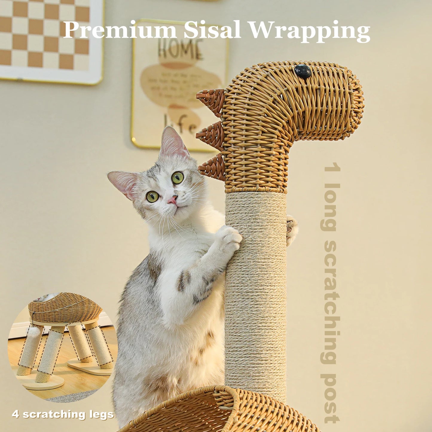 Dinosaur Cat Tree Tower With Sisal Scratching Post