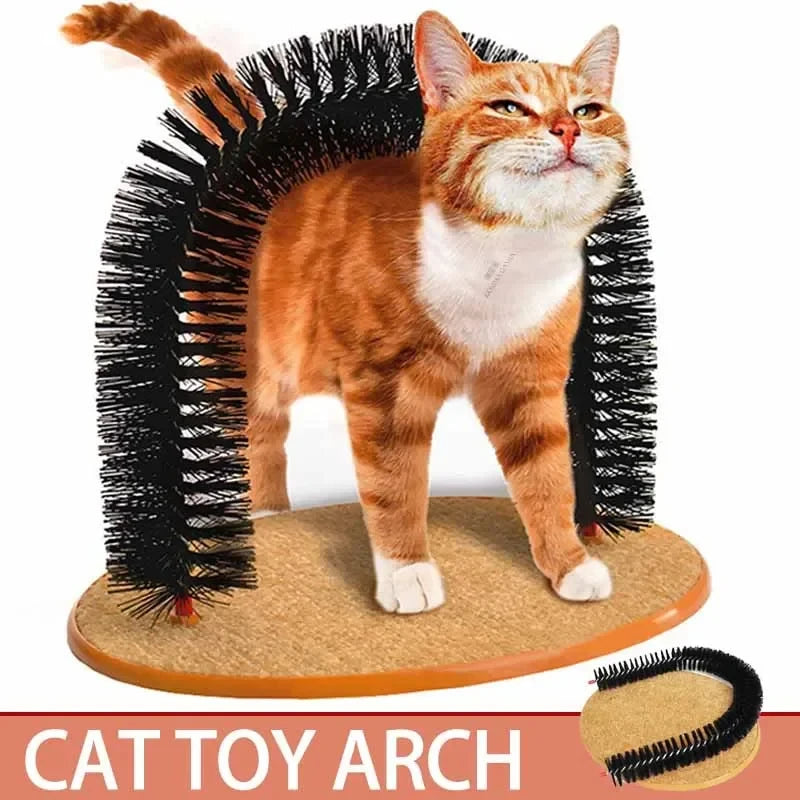 Cat Grooming Arch Toy With Massage Brush Scratching Pad