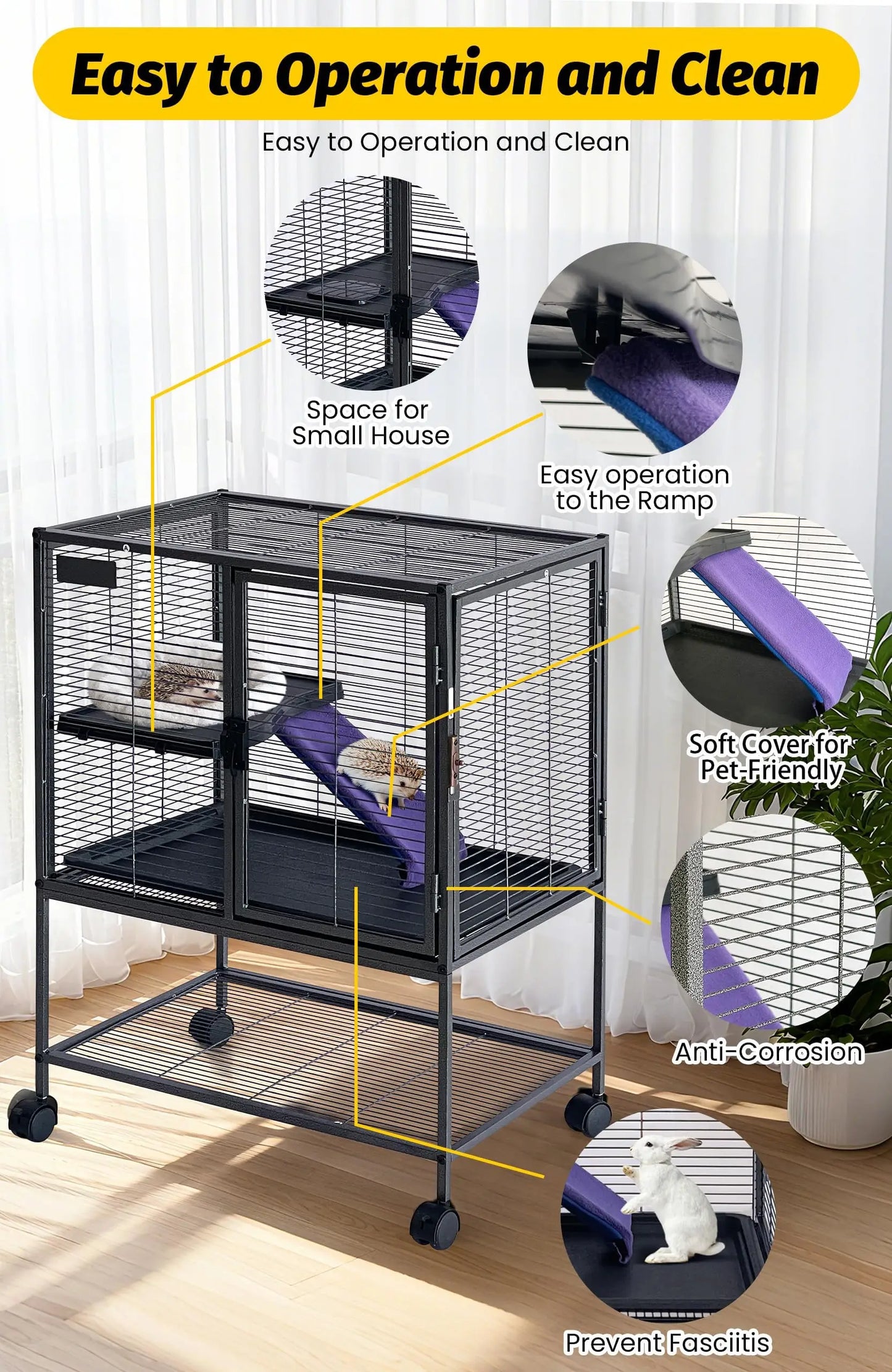 Multi-Level Metal Small Animal Cage With Ramp Removable Tray