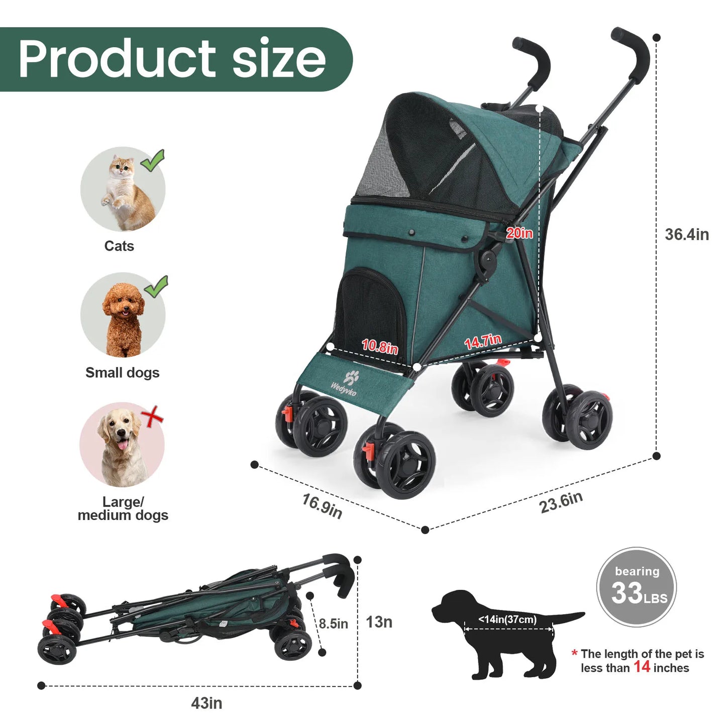 Outdoor Pet Stroller For Cat And Small Dog