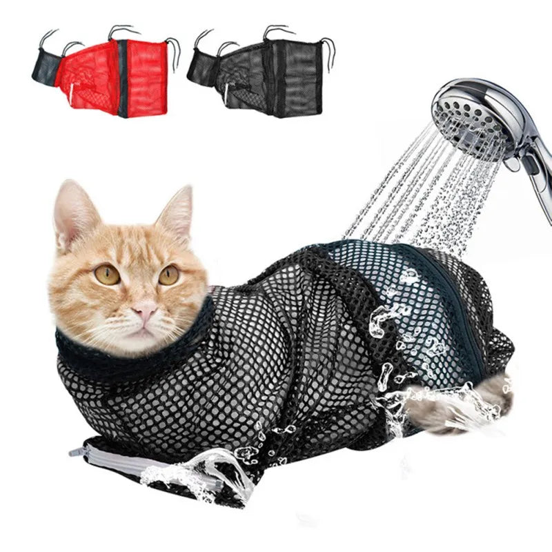 Mesh Cat Groom Bath Bag Adjustable Restraint