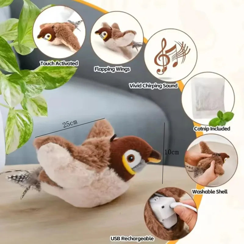 Interactive Simulated Bird Plush Pet Toy Touch Activated Chirping Companion