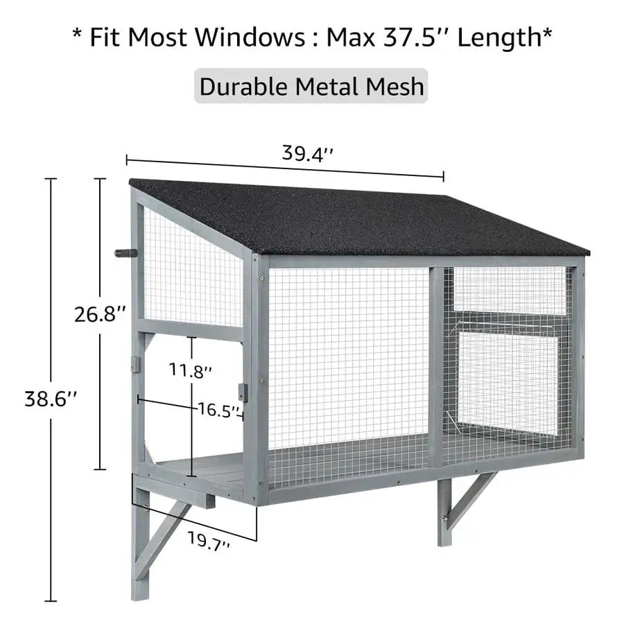 Indoor Cat Catio Window Box Enclosure Expandable Wooden Perch House
